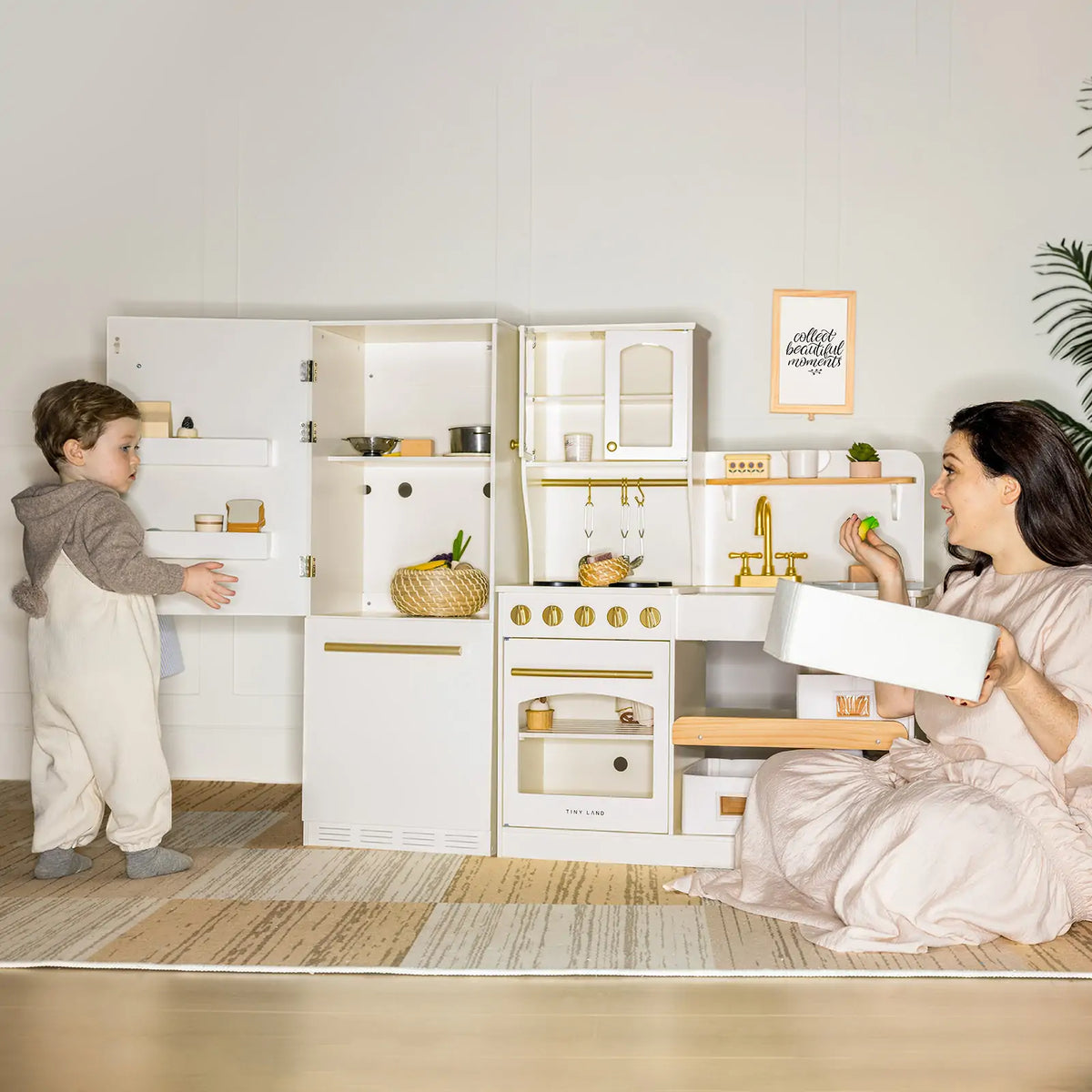 Tiny Land® Play Kitchen Accessories – Play Kitchen Fridge: Wooden Cabinet Refrigerator