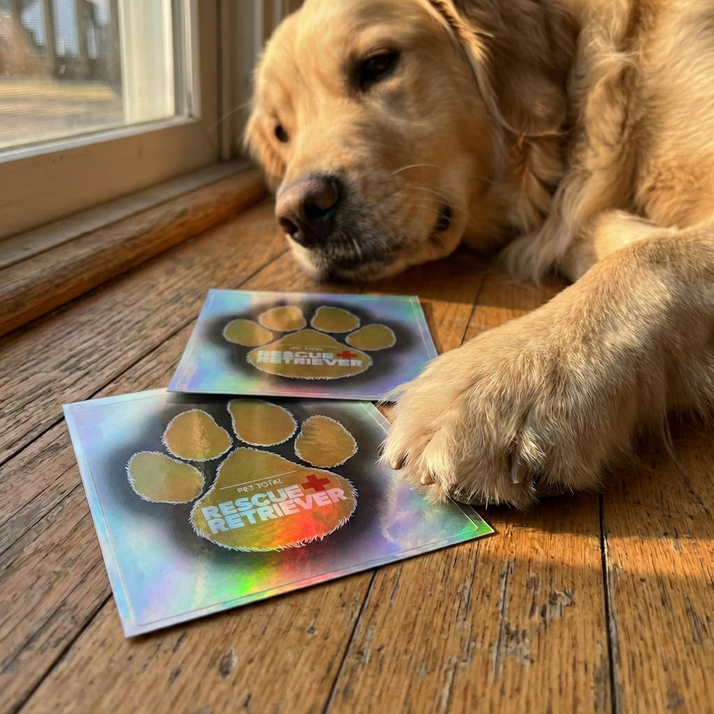 Rescue Retriever® Reflective Pet Alert Safety Sticker 2 Pack | Pets Inside Fire Rescue Decal| Window Door Sign | Designed by a Firefighter